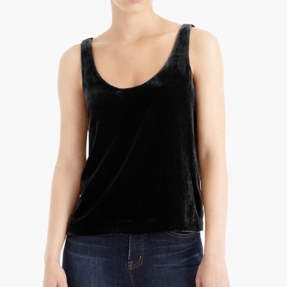 J Crew Black Velvet Tank Top Women Size 0 Sleeveless Layering‎ Minimalist